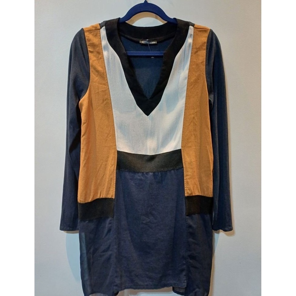 ZARA Colorblock Tunic Dress Size S | V-Neck Long Sleeve Modern Minimalist Style
